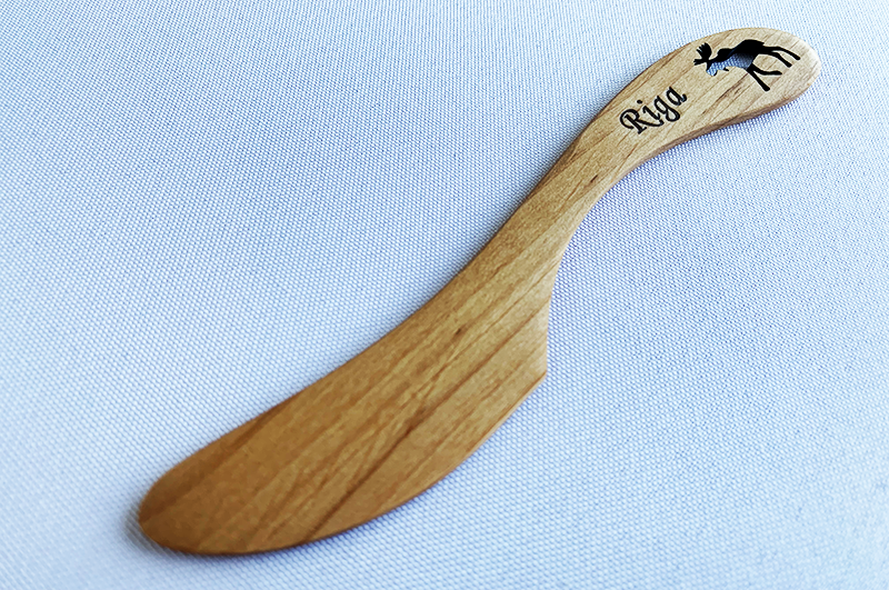 Alder butter knife with laser cut image Riga