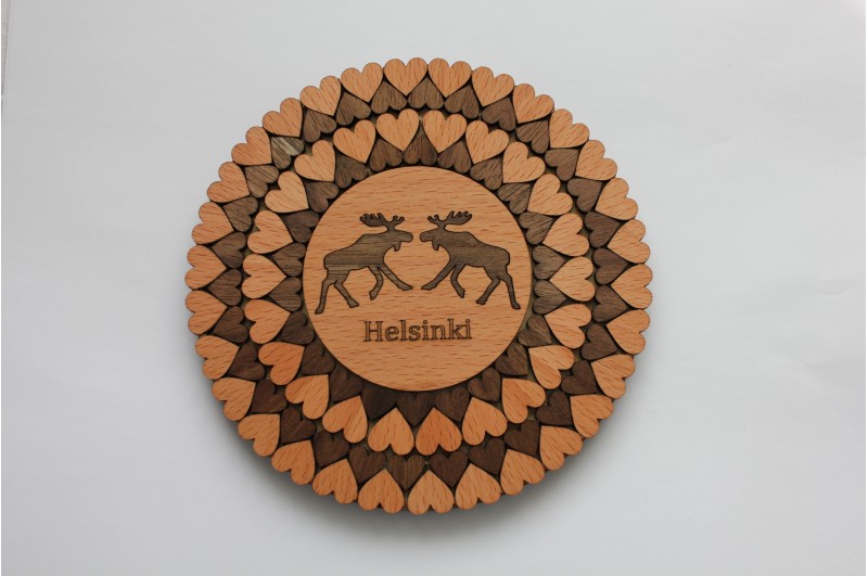 Trivet with a picture, text and hearts 15ø cm